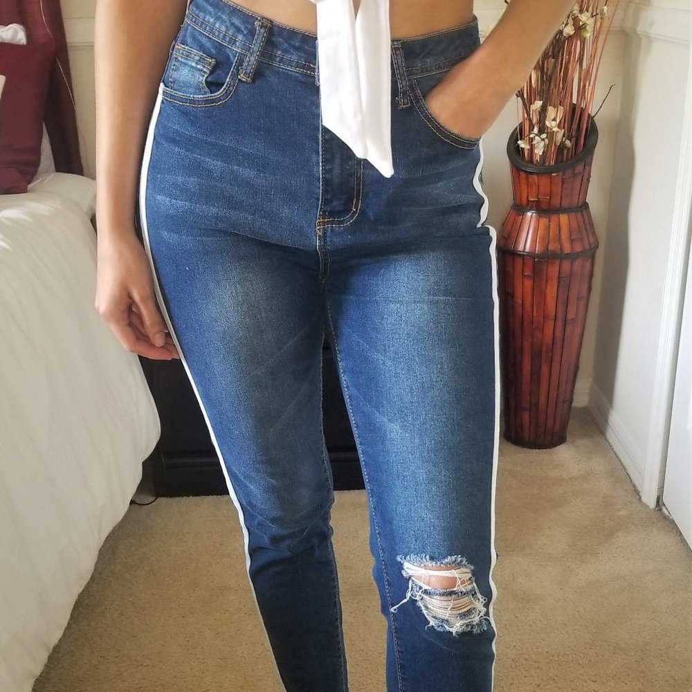 Striped Mid Blue Jeans